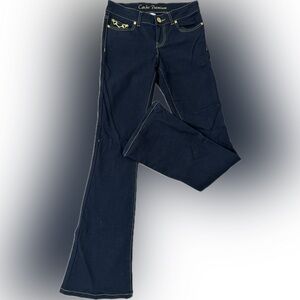 Cache Black Flare Jeans with Gold Detailing